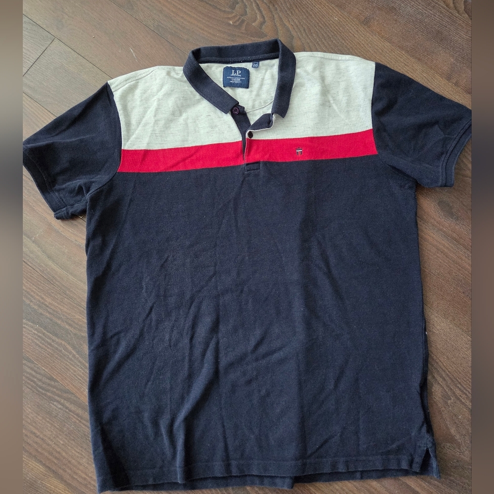 Louis Philippe Black and Red Polo Shirt, Size 2XL, Runs Smaller, Casual Fit